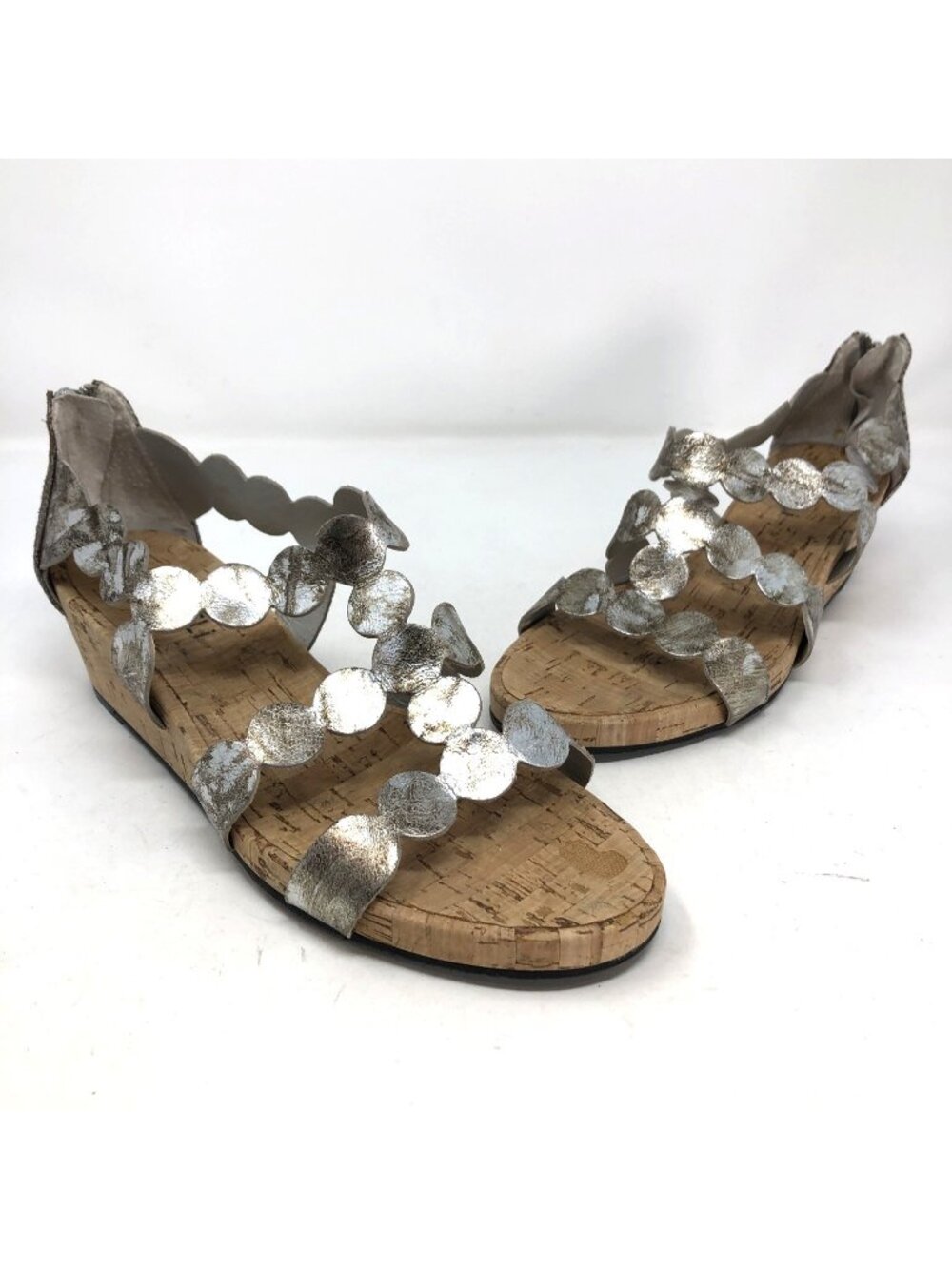 Vaneli Sandals Womens 9M Silver Metallic Cork Wedge Heel Gladiator Strap Boho